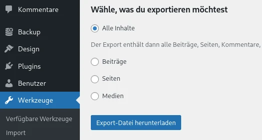 WordPress-Werkzeug: Daten exportieren
